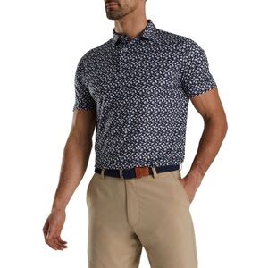 FootJoy Athletic Fit Beach Print Lisle Self Collar Golf Polo Gray and Black Sz M
